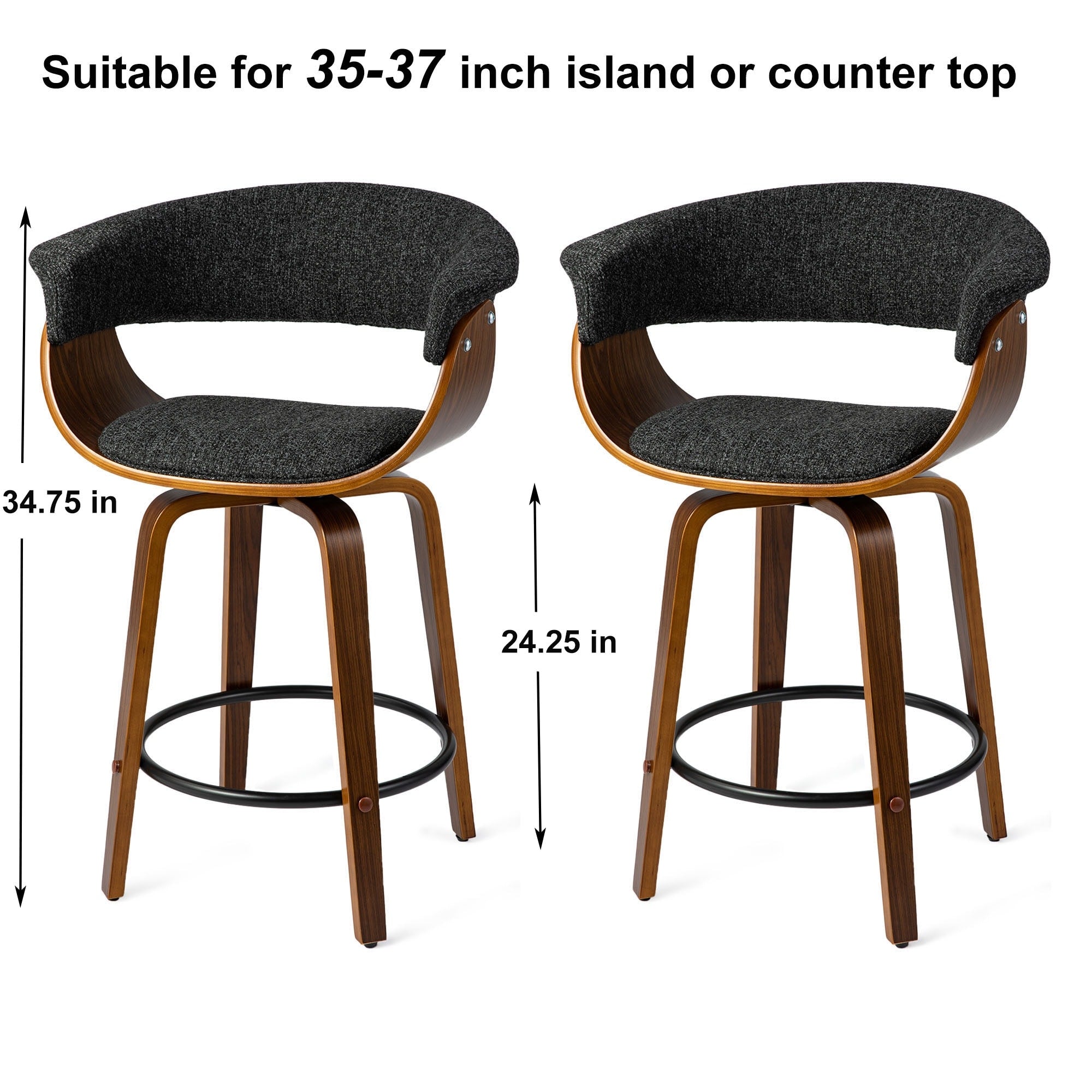 Glitzhome Set of 2 or 4 Modern Counter & Bar Height Wooden Swivel Bar Stools