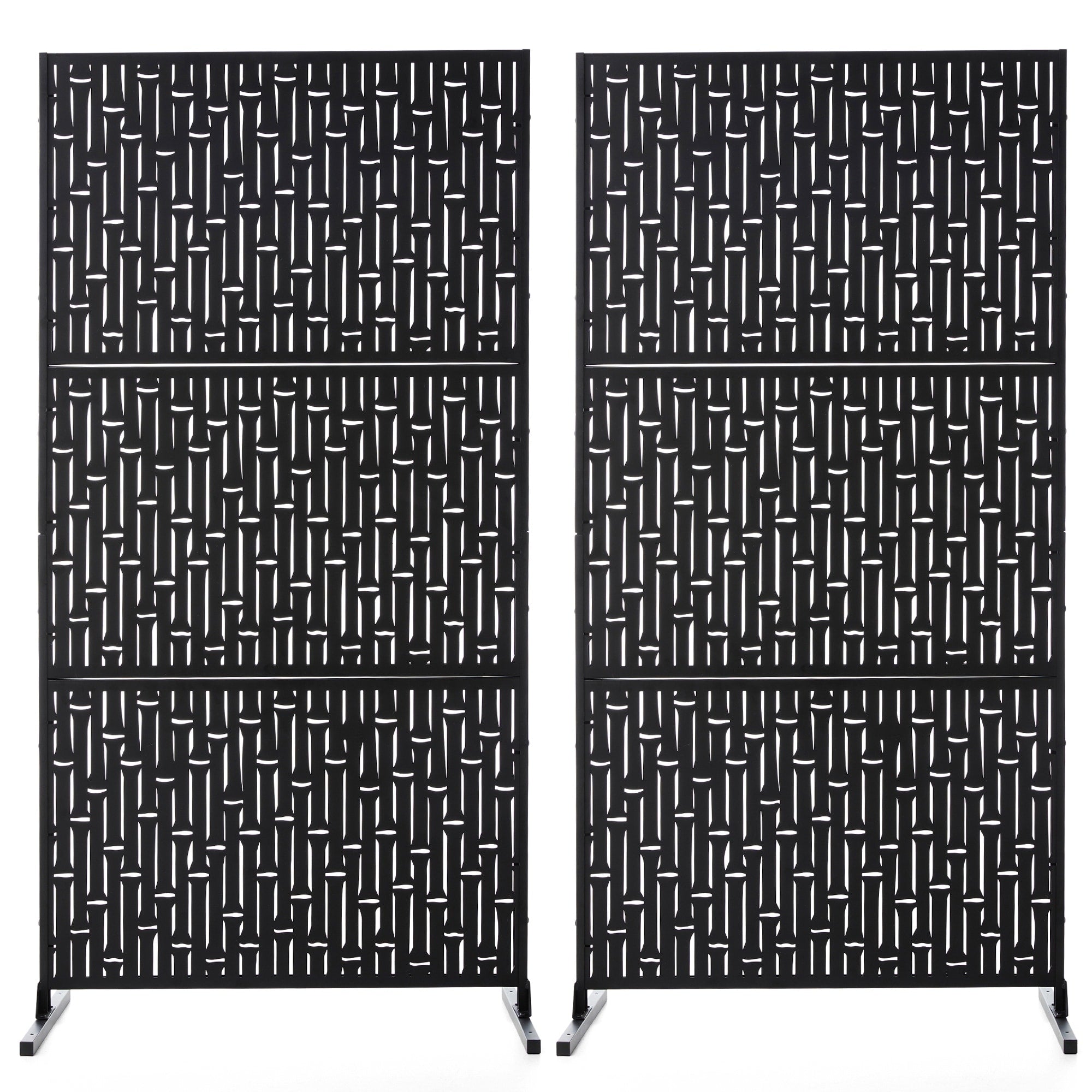 Glitzhome 6ft Galvanized Floral Patterned 3-Panel Privacy Screen Room Divider Fences
