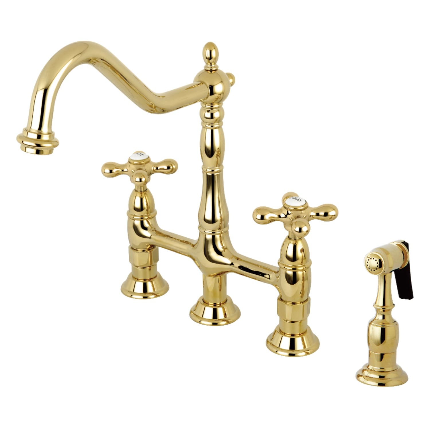 Heritage Bridge Kitchen Faucet with Brass Sprayer