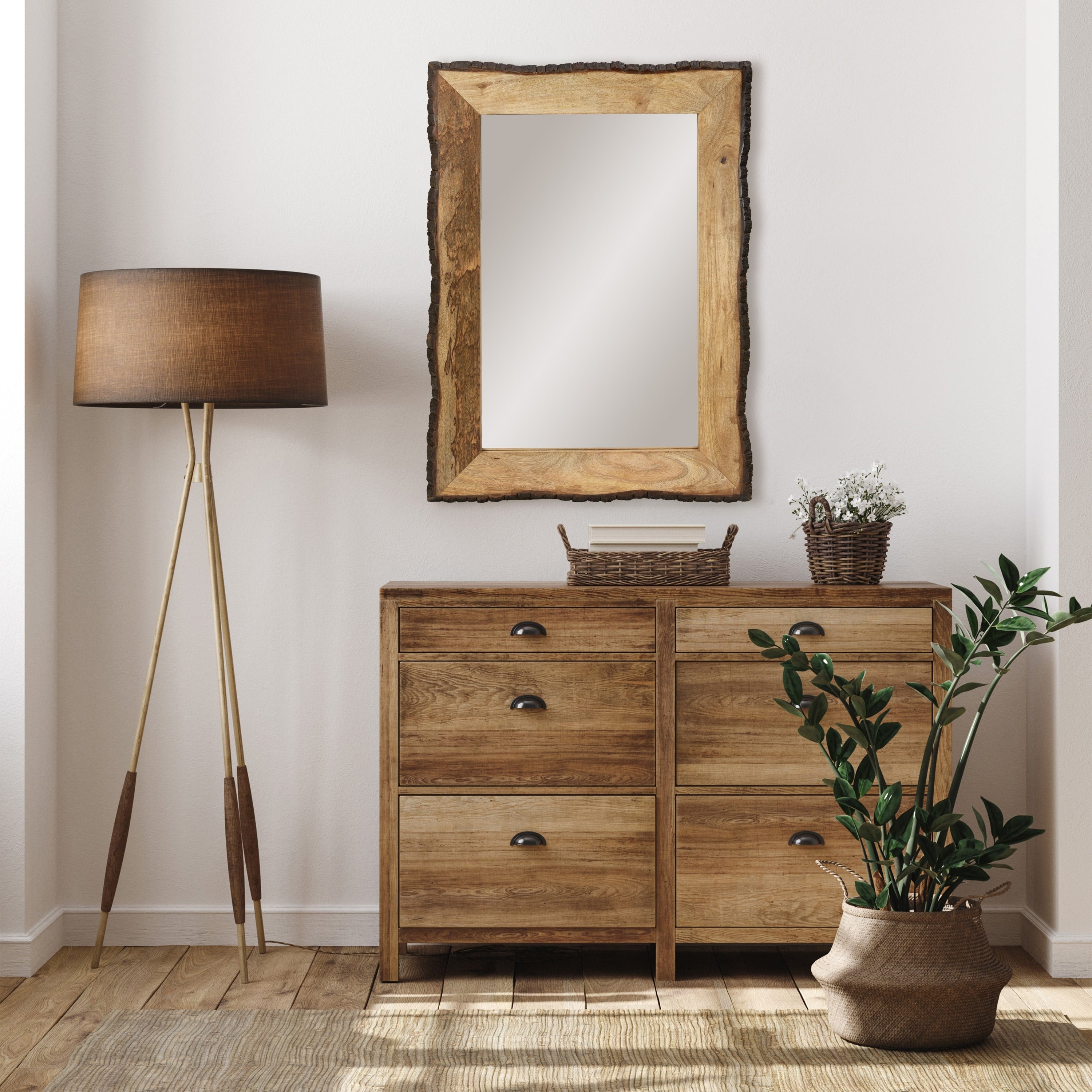 Lamont River of Goods Rectangular Brown and Tan Wood and Glass Wall Mirror - 39 x 1.25 x 28