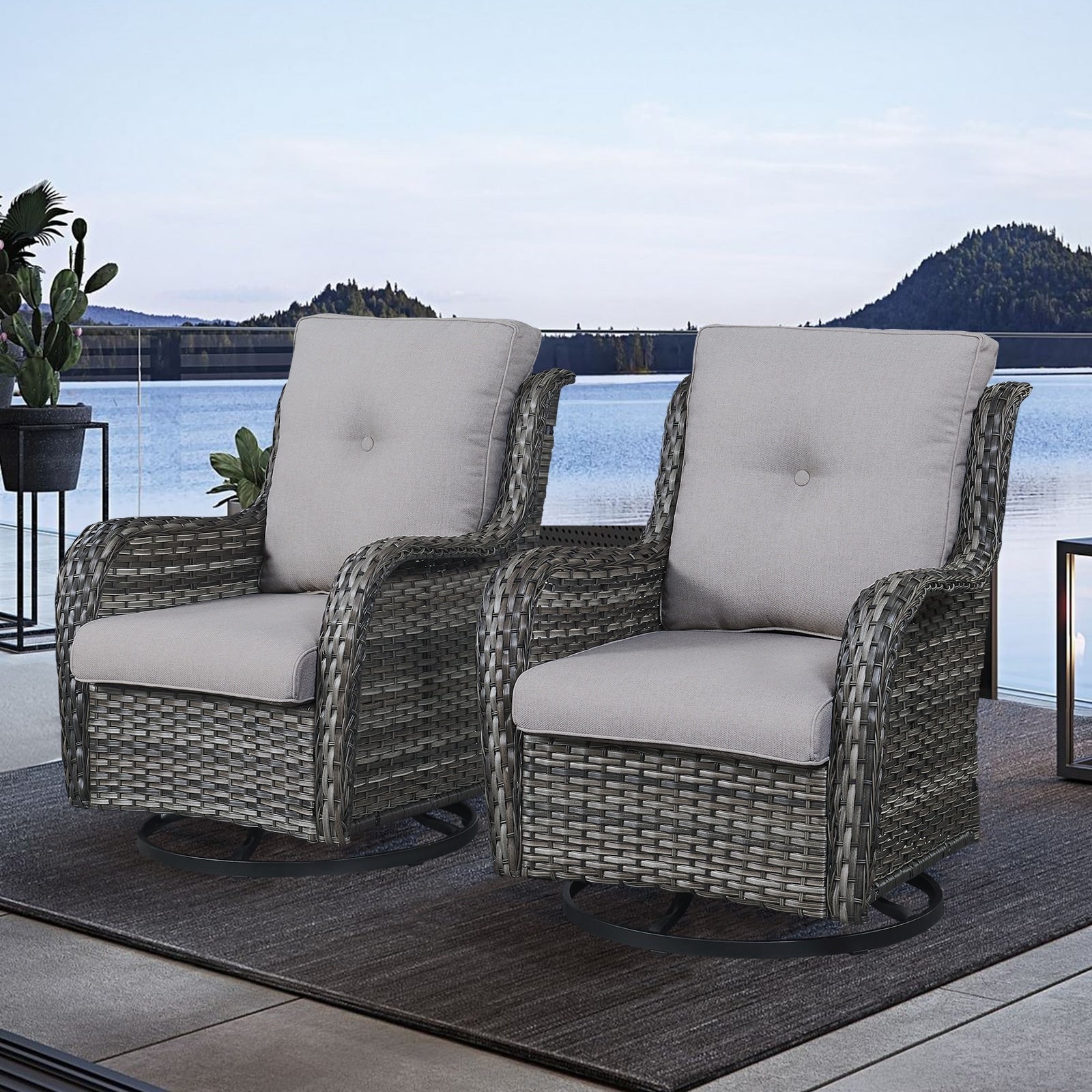 Gymojoy Outdoor Wicker Rocking Lounge Chairs with Swivel Base (Set of 2)