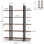 5-Tier Bookshelf, Vintage Industrial Style Bookcase