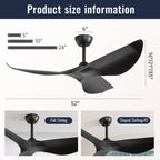 52 inch Modern Solid Wood / ABS Ceiling Fan With Remote Control(No Light),6 WInd Speed,Reversible Airflow