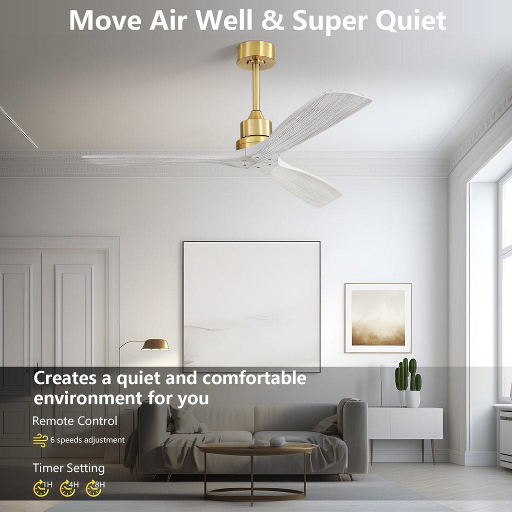 52 inch Modern Solid Wood / ABS Ceiling Fan With Remote Control(No Light),6 WInd Speed,Reversible Airflow