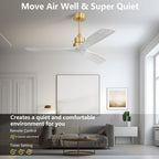 52 inch Modern Solid Wood / ABS Ceiling Fan With Remote Control(No Light),6 WInd Speed,Reversible Airflow