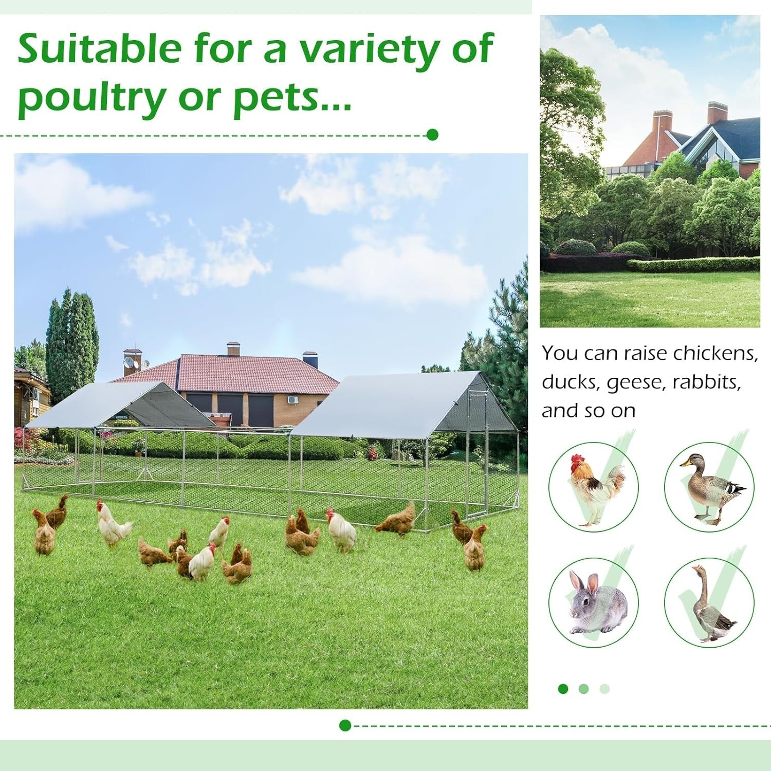 AECOJOY Large Metal Chicken Coop Run Walk-in Metal Chicken Cage