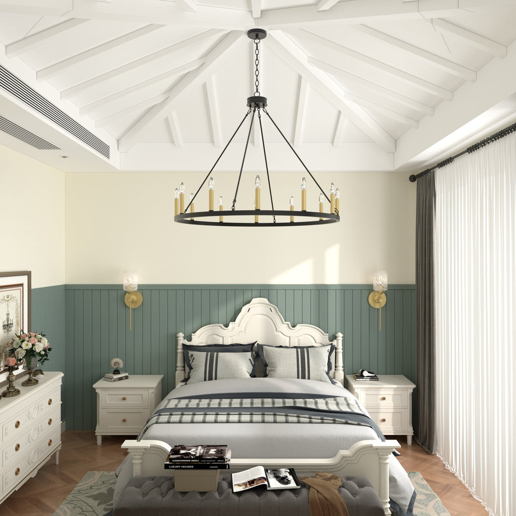 Acroma 12-light Farmhouse 40In Wagon Wheel Chandelier with UL - 40'' D x 138'' H