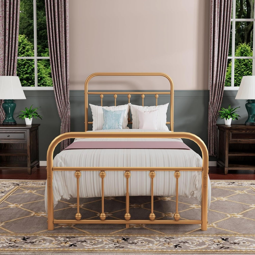Alazyhome Simple Vintage Metal Platform Bed Frame, Easy-Assembly