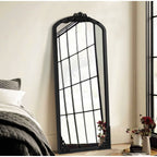Arched Full-Length Solid Wood Carving Floor Mirror