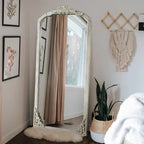 Arched Full-Length Solid Wood Carving Floor Mirror