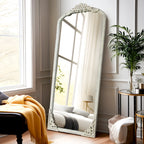Arched Full-Length Solid Wood Carving Floor Mirror