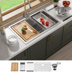 CB HOME 32'' Undermount Gold Kitchen Sink, Drop in Black/Stainless Steel Kitchen Sink, Single Bowl Kitchen Sink with Accessories