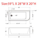 CB HOME 59''/67'' Freestanding Acrylic Soaking Bathtubs, Soaking Tubs Single Side Against The Wall, Left/Right Overflow