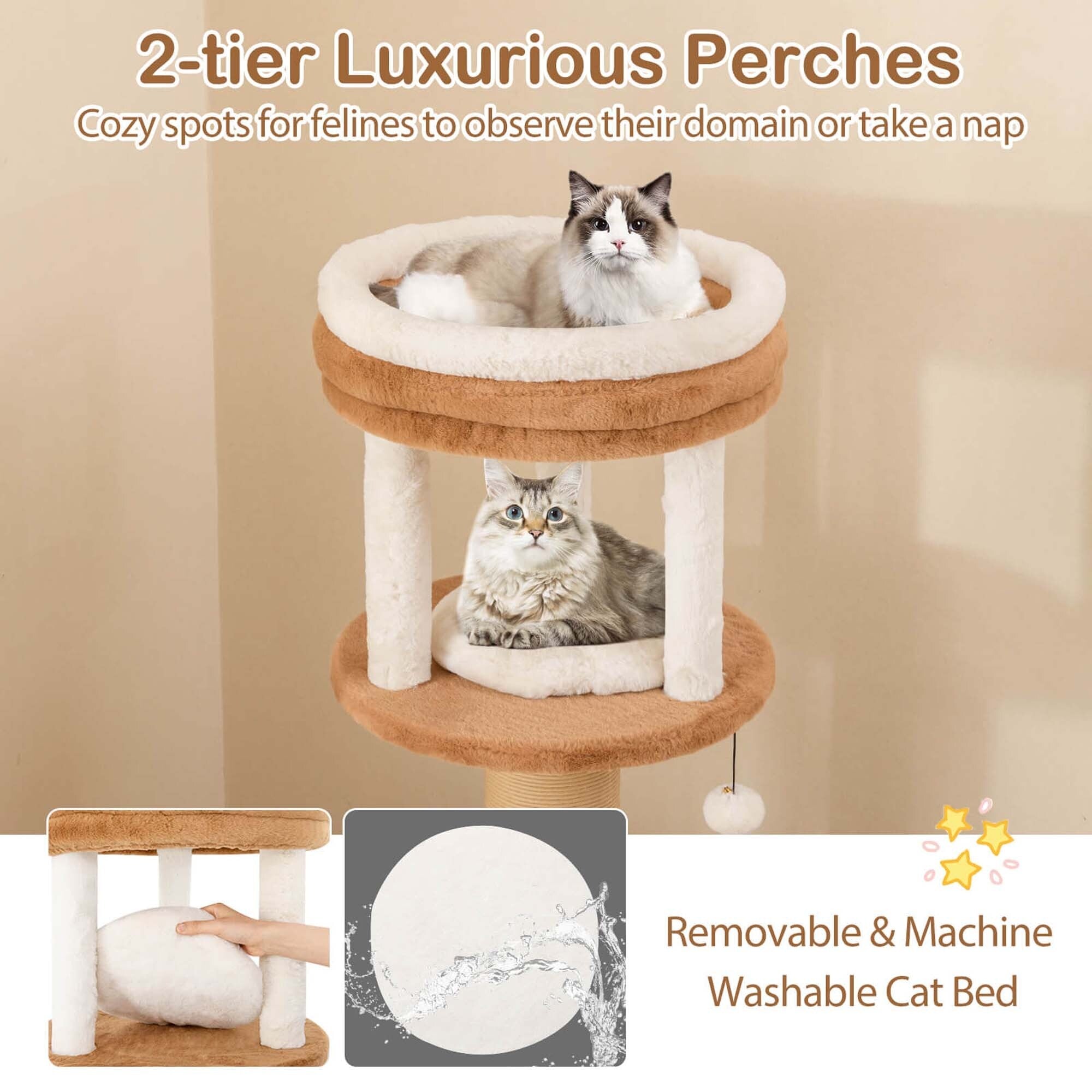 Costway 65 Tall Cat Tree for Indoor with Self-groomer Padded Perch - See Details