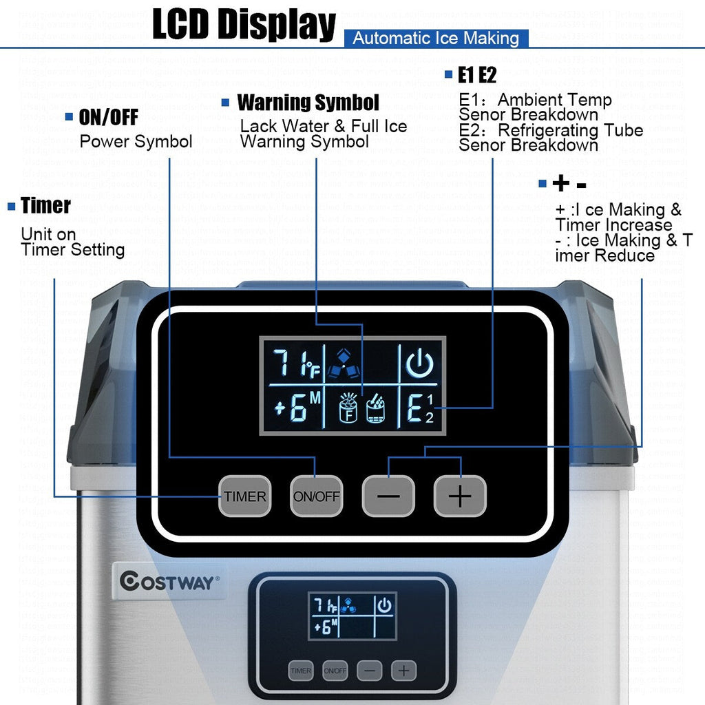 Costway Stainless Steel Ice Maker Machine Countertop 48Lbs/24H
