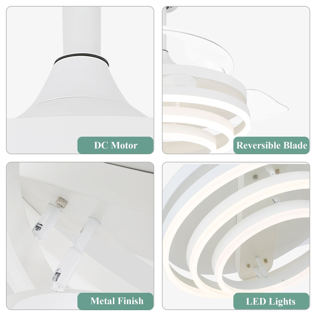 Cusp Barn 42 Retractable Ceiling Fan with Lights and Remote DIY Shape Fandelier Modern Silent DC Motor LED Ceiling Light