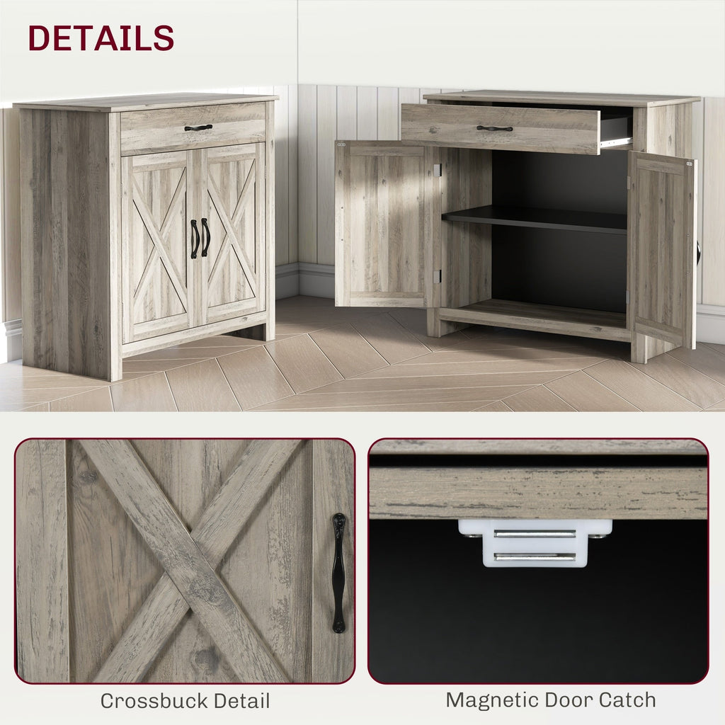HOMCOM 32 Farmhouse Barn Door Style Sideboard Cabinet,Buffet Storage Cabinet Coffee Bar for Living Room or Entryway