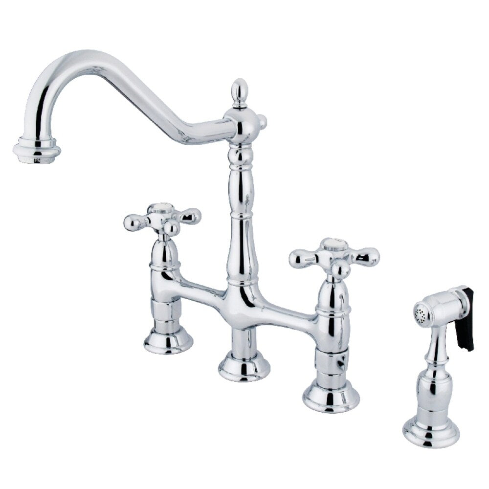 Kingston Brass Heritage Bridge Kitchen Faucet with Brass Sprayer