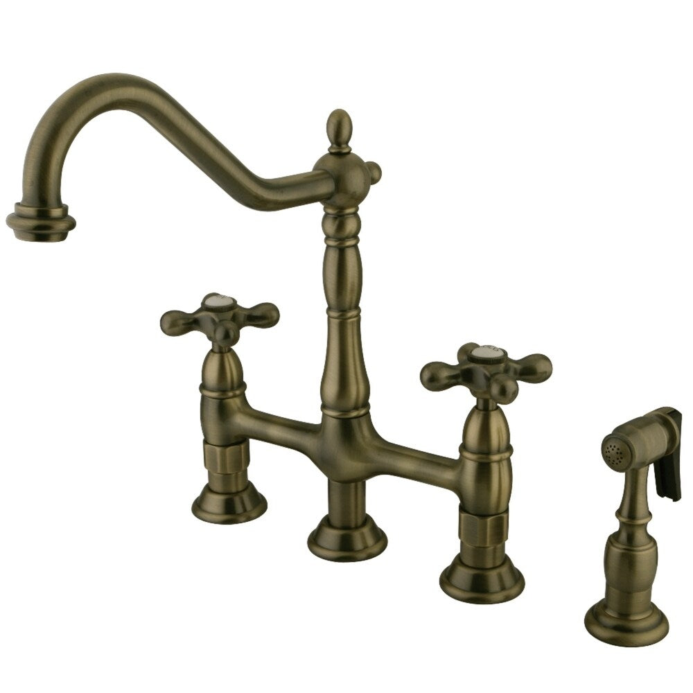 Kingston Brass Heritage Bridge Kitchen Faucet with Brass Sprayer