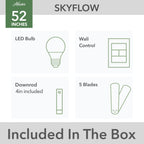 Hunter 52 Skyflow Outdoor Ceiling Fan w/ LED Light Kit, Wall Control - Coastal Modern Contemporary - WeatherMax - WET-RATED!