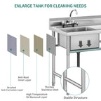 Kitchen Sink Stainless Steel Compartment Bowl Freestanding Commercial Sink