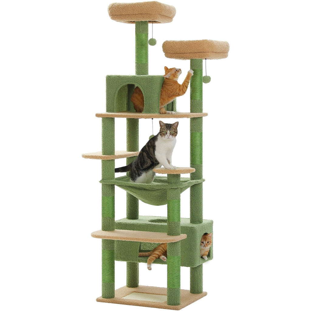 Large Cat Tower Cat Condo with Scratching Posts and Pads, 2 Padded Perch, Dual Condo and Basket