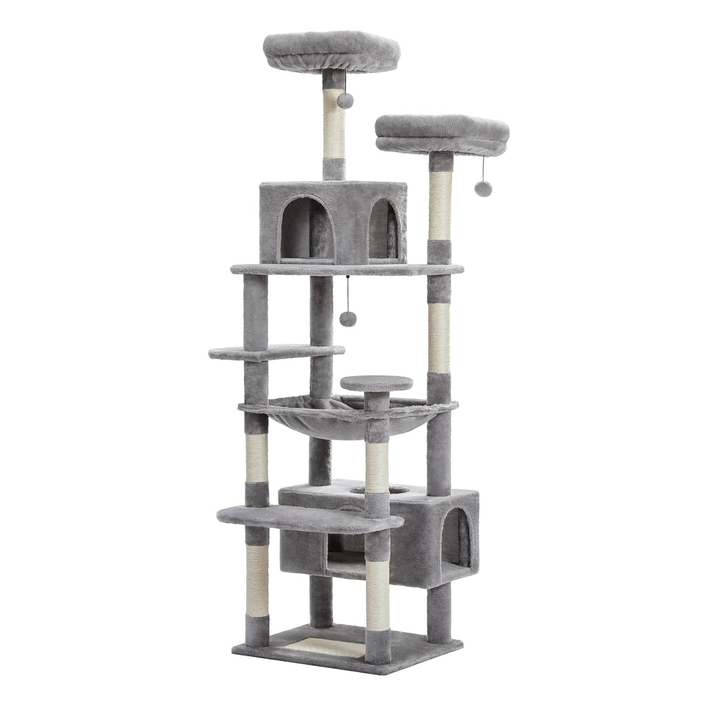 Large Cat Tower Cat Condo with Scratching Posts and Pads, 2 Padded Perch, Dual Condo and Basket