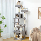 Large Cat Tower Cat Condo with Scratching Posts and Pads, 2 Padded Perch, Dual Condo and Basket