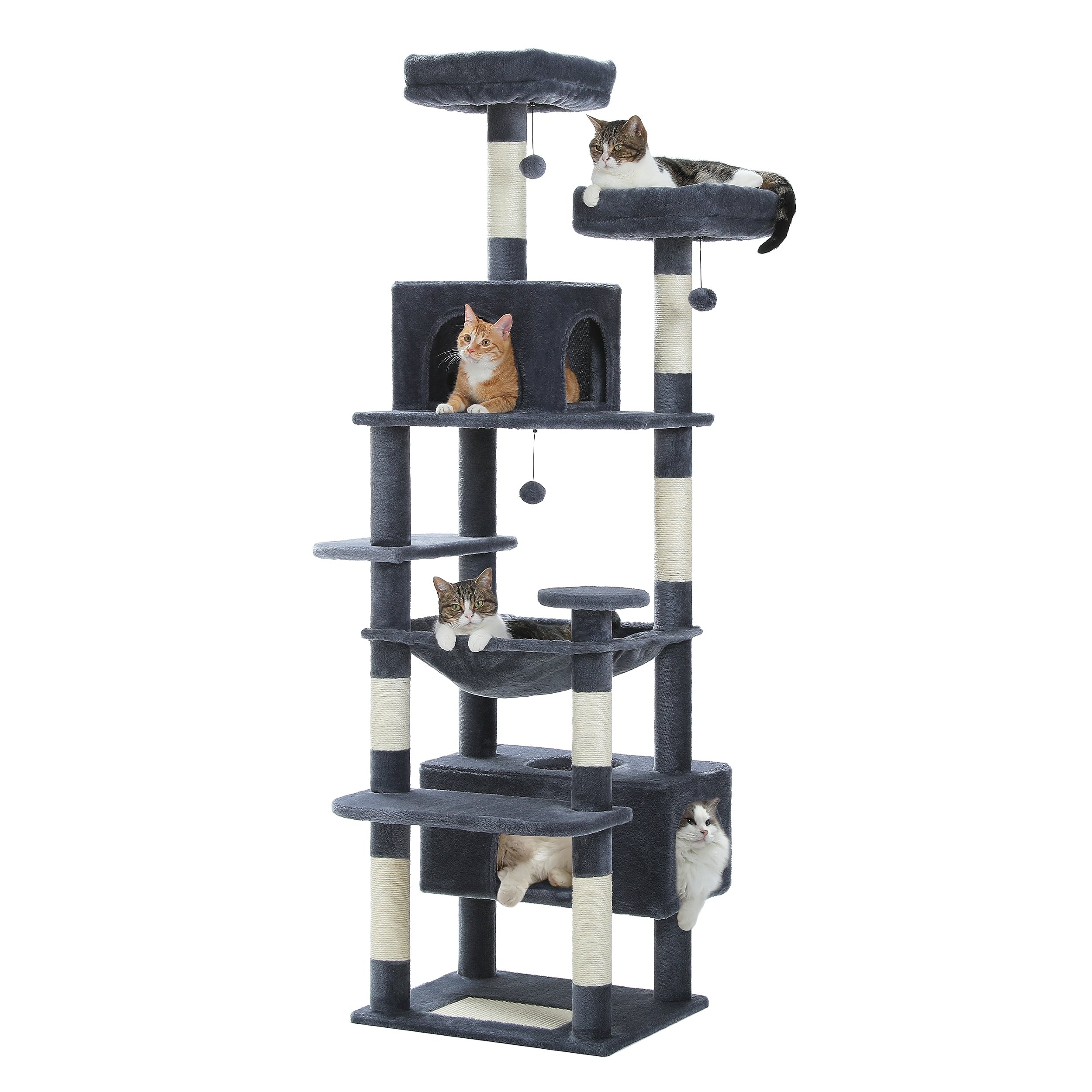Large Cat Tower Cat Condo with Scratching Posts and Pads, 2 Padded Perch, Dual Condo and Basket