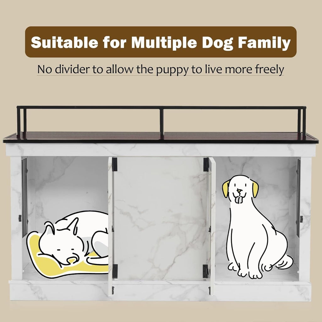 Mcombo Large Dog Crate Furniture TV Stand,Wooden Dog Kennel with Double Doors 1861